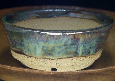 Brown glazed pot on speckled tan clay - 4.25"W x 1.6"H  CA$30